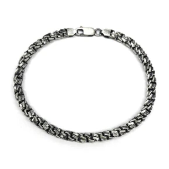 Sterling Silver 925 Gun Metal Plated Twisted Link Bracelet 8 inches